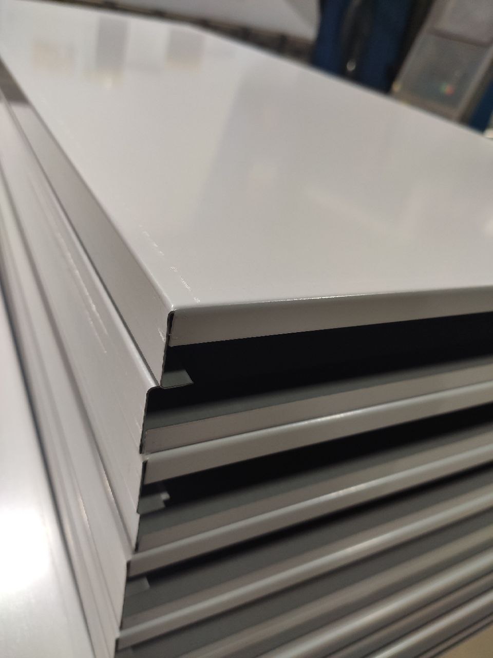 Потолочные панели толщиной металла 0.7 мм, 
PE RAL 9003, размеры 1220 х 500