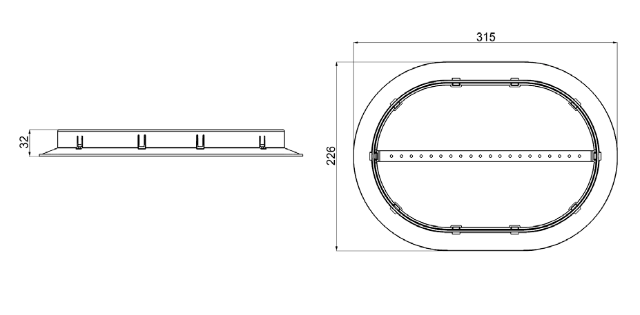Гидрозамок WiroVent для подкровельной пленки - схема с размерами. Длина 315 мм, ширина 226 мм