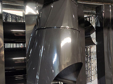 Трубы, колени и воронка желоба с переходом 
ф 220 на сечение 150х80 , толщиной металла 0.5 мм, RAL 9004